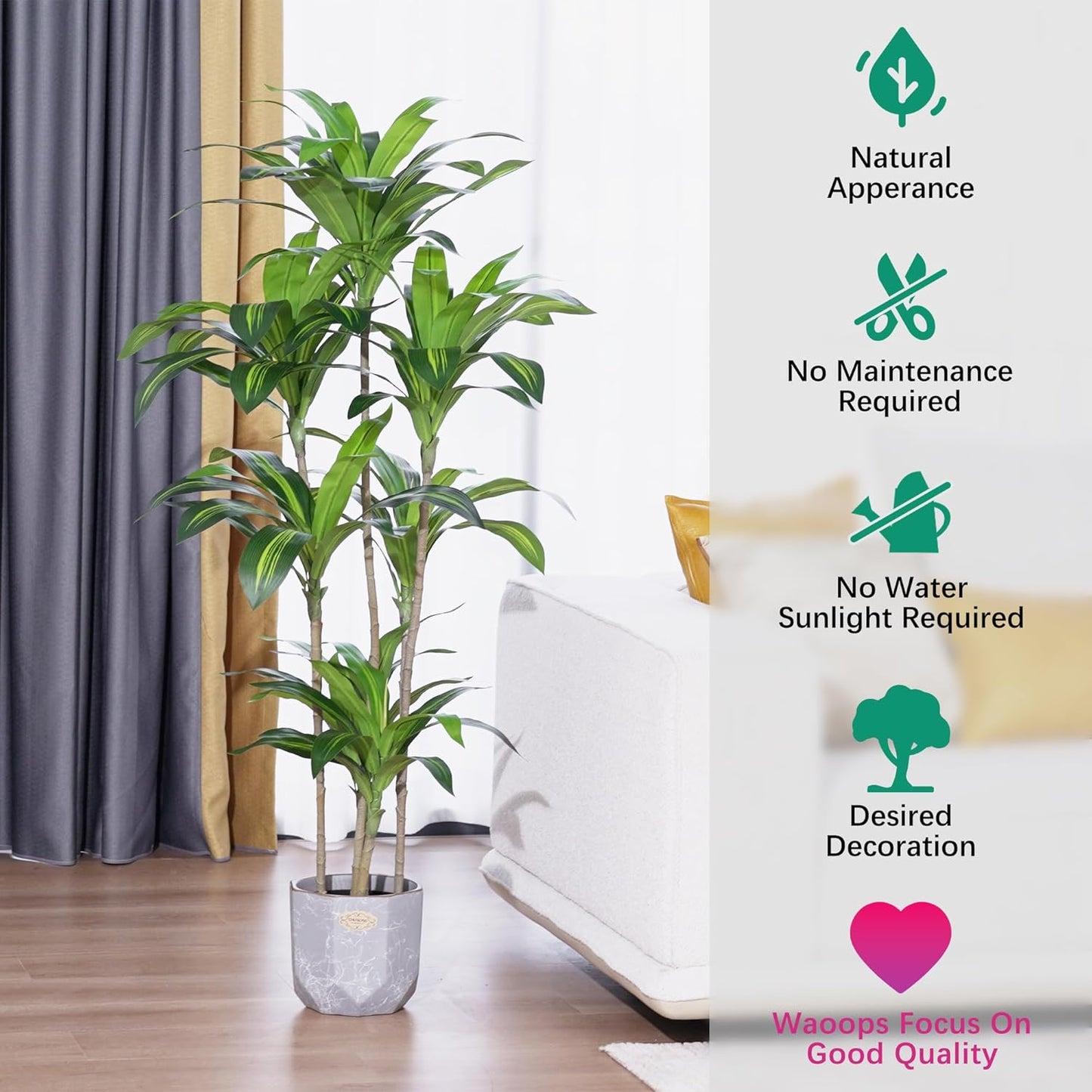 Artificial Plants 5.3Ft Dracaena Fragrans Faux Trees with 7 Heads Fake Tree for Home Decor Indoor or Outdoor Office Decoration Housewarming Gift