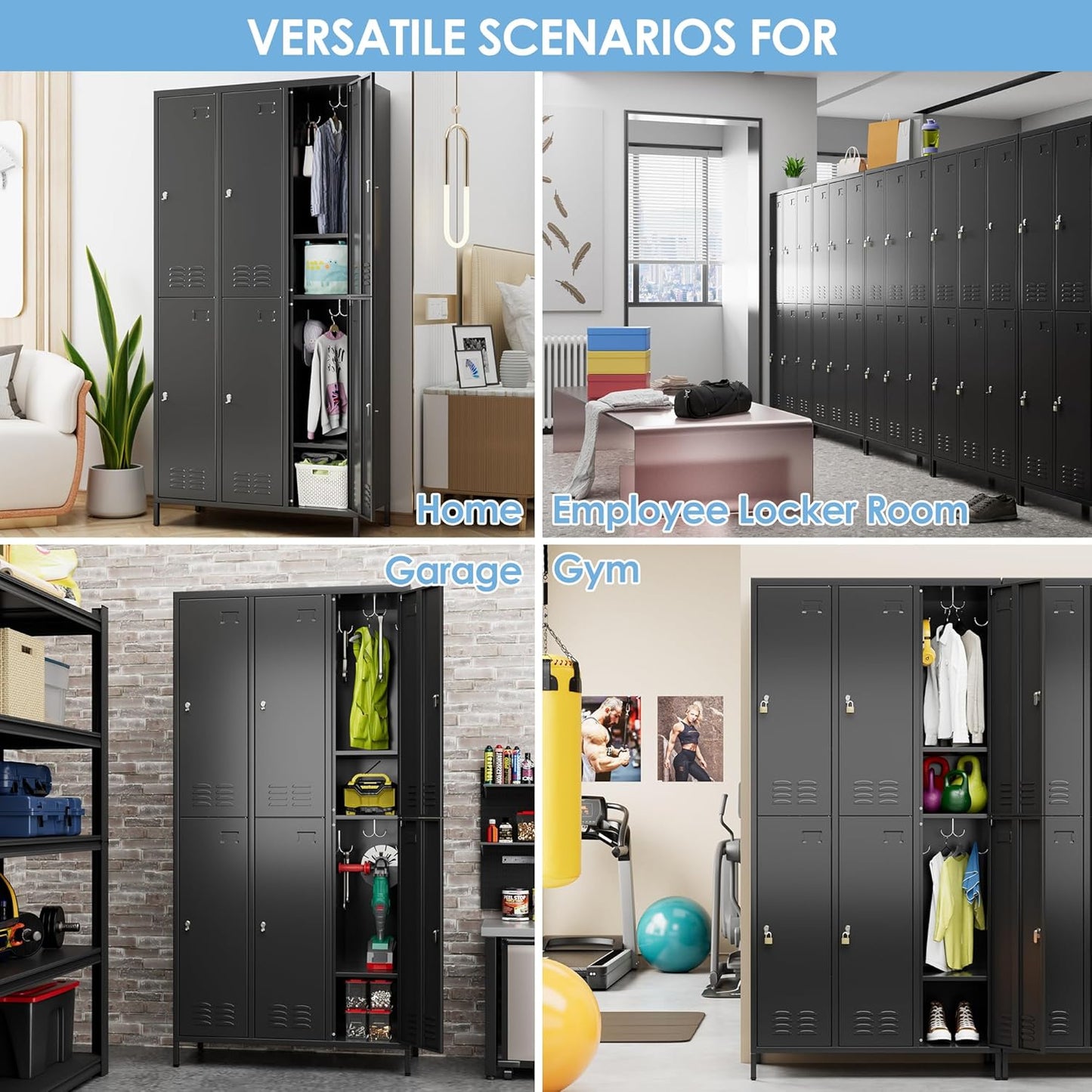 6 Doors Metal Storage Lockers for Employees with 18 Hooks,72" H Employee Lockers with Business Card Holder for Offices School Gyms Home,Assembly Required,Black