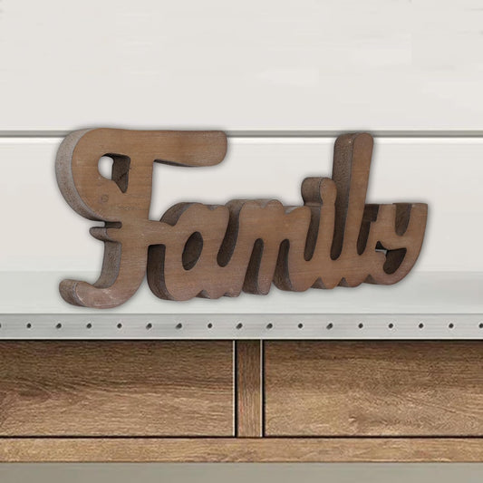Farmhouse Family Sign for Shelf 15 inches, Wall Hanging Rustic Distressed Wooden Family Signs for Home Decor, Handmade Christmas Signs Fireplace Mantel Decor for Living Room Tabletop