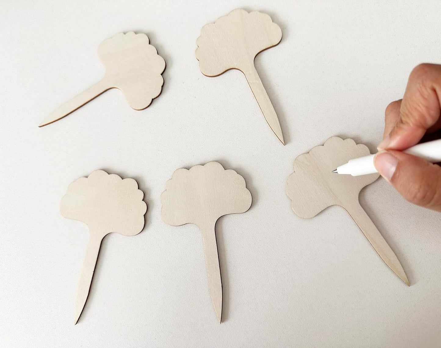 100 Pcs Wood Plant Labels, Natural Wooden Plant Marker Garden Sign Tags, T-Type Garden Markers for Succulents, Herbs, Seedlings, Potted, Flowers, Vegetables (Cloud)