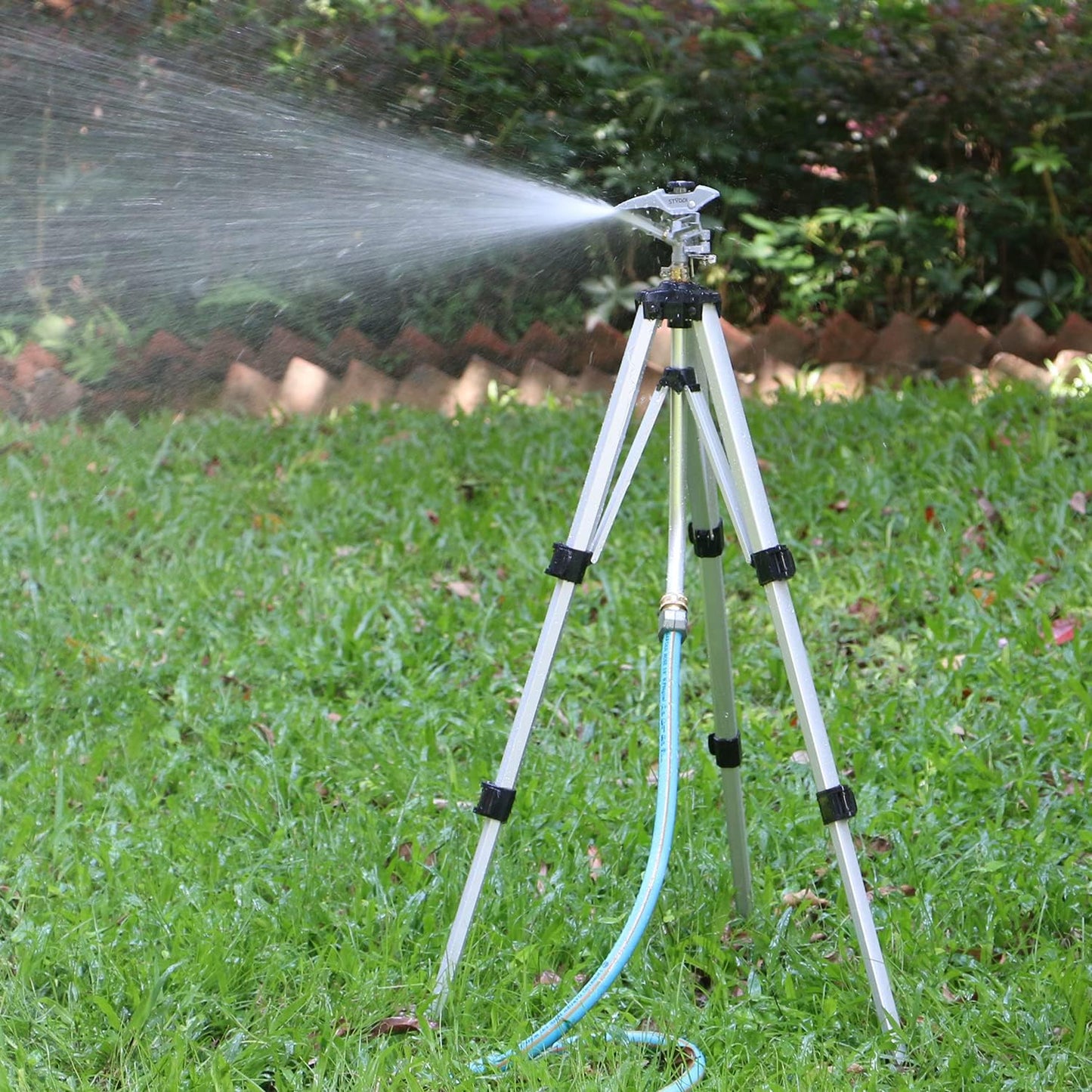 STYDDI Heavy Duty Impact Sprinkler on Tripod Base, Tall Metal Pulsating Telescoping Tripod Sprinkler for Large Area, Yard, Lawn, Garden, Waters up to 70 Ft. Diameter, Legs Extends Up to 36-inch