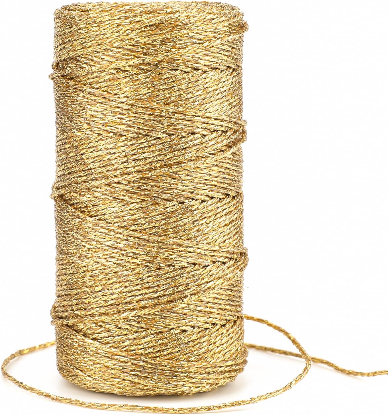 KINGLAKE Gold Twine String,Christmas Metallic Gold Twine String Bakers Twine for Gift Wrapping and Crafts,328 Feet 1.5mm Gold Glitter String Thread