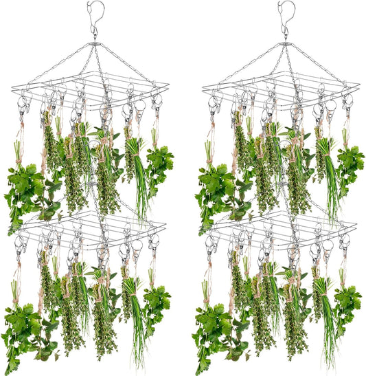 Bokon 4 Pcs Hanging Drying Rack for Herb Macrame Flower with Stainless Clip Dryer Hook for Drying Herb Air Plants Spices Flower Hydroponic Plant Ready to Use with Ceiling Hook(Rectangle)