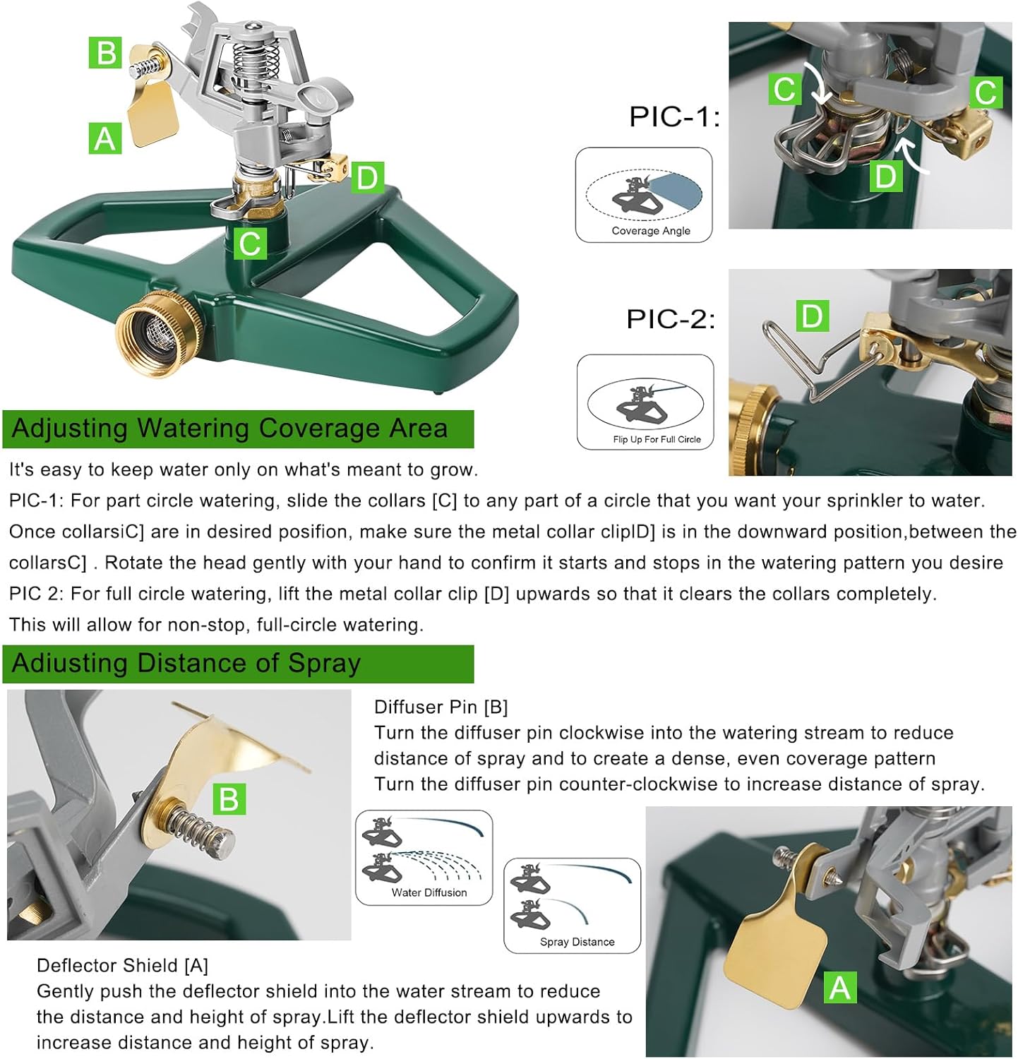 WEMADE Heavy Duty Metal Pulsating Sprinklers for Yard - 360 Degree Roating Automatic Water Sprinkler for Lawn with Metal Base, Impact Sprinklers for Large Area Covers Up to 85‘ Diameter
