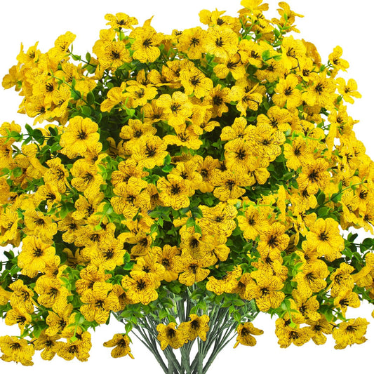 Artificial Fake Flowers for Outdoor Spring Decoration, 16 Bundles Faux Silk Colorful Daisy UV Resistant Realistic for Outside Porch Patio Home Yard Garden Planters Pots Window Box (Yellow)