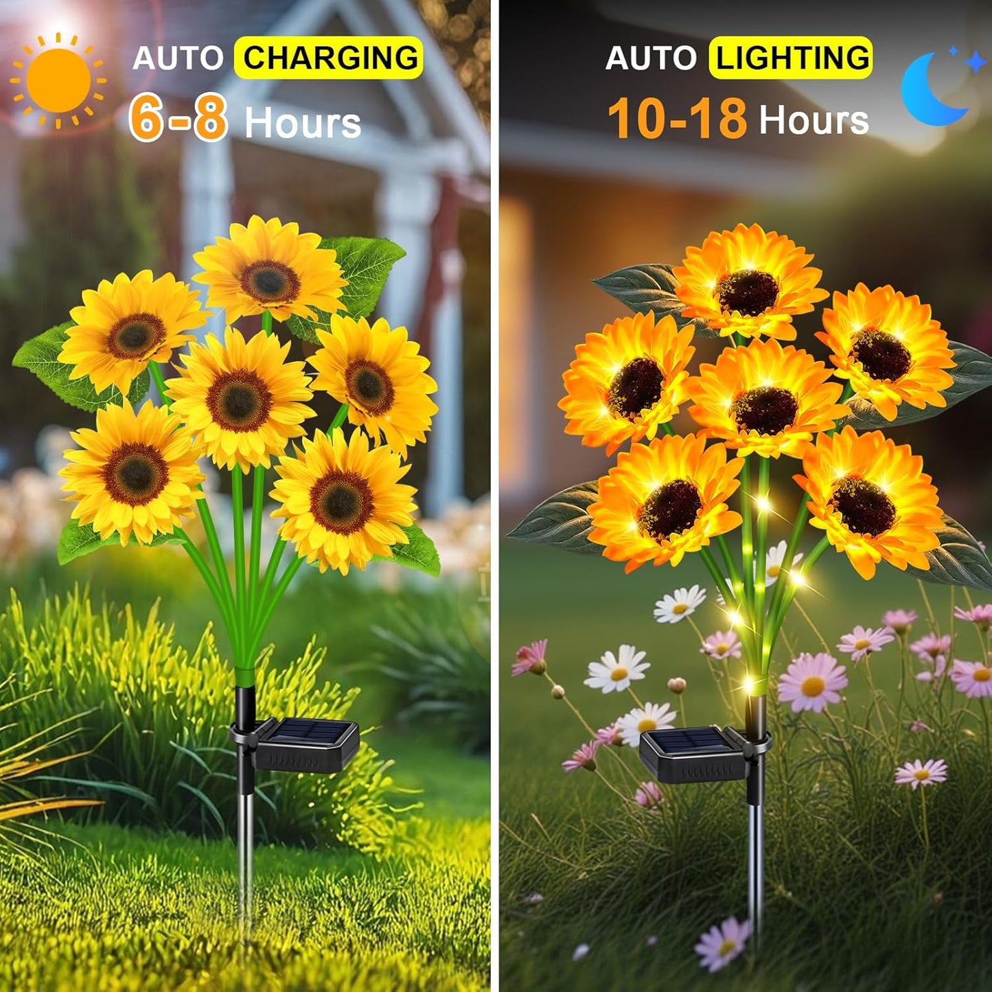 Sunflower Solar Lights Outdoor Decor, 4 Pack Solar Garden Decor 24 Waterproof Solar Sunflower Outdoor Lights for Garden Patio,Flower Bed, Pathway, Gift for Women, Mom, Grandma