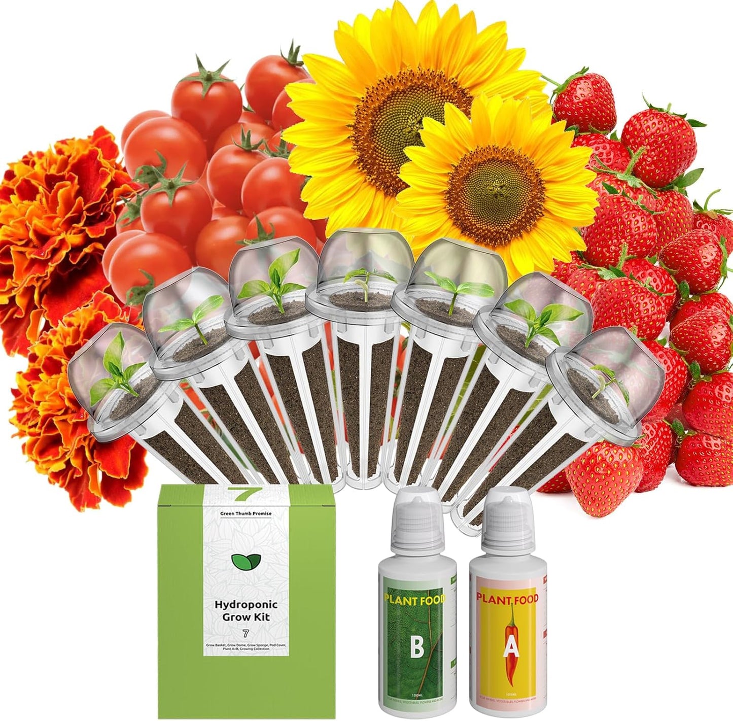 inbloom Vibrant Wildflower & Fruit Mixd Seed Pod Kit for AeroGarden, Ahopegarden Hydroponics Growing System, 7-Pods (350+ Seeds, Include Dwarf Sunflower, Marigold, Red Cherry Tomato, Red Strawberry