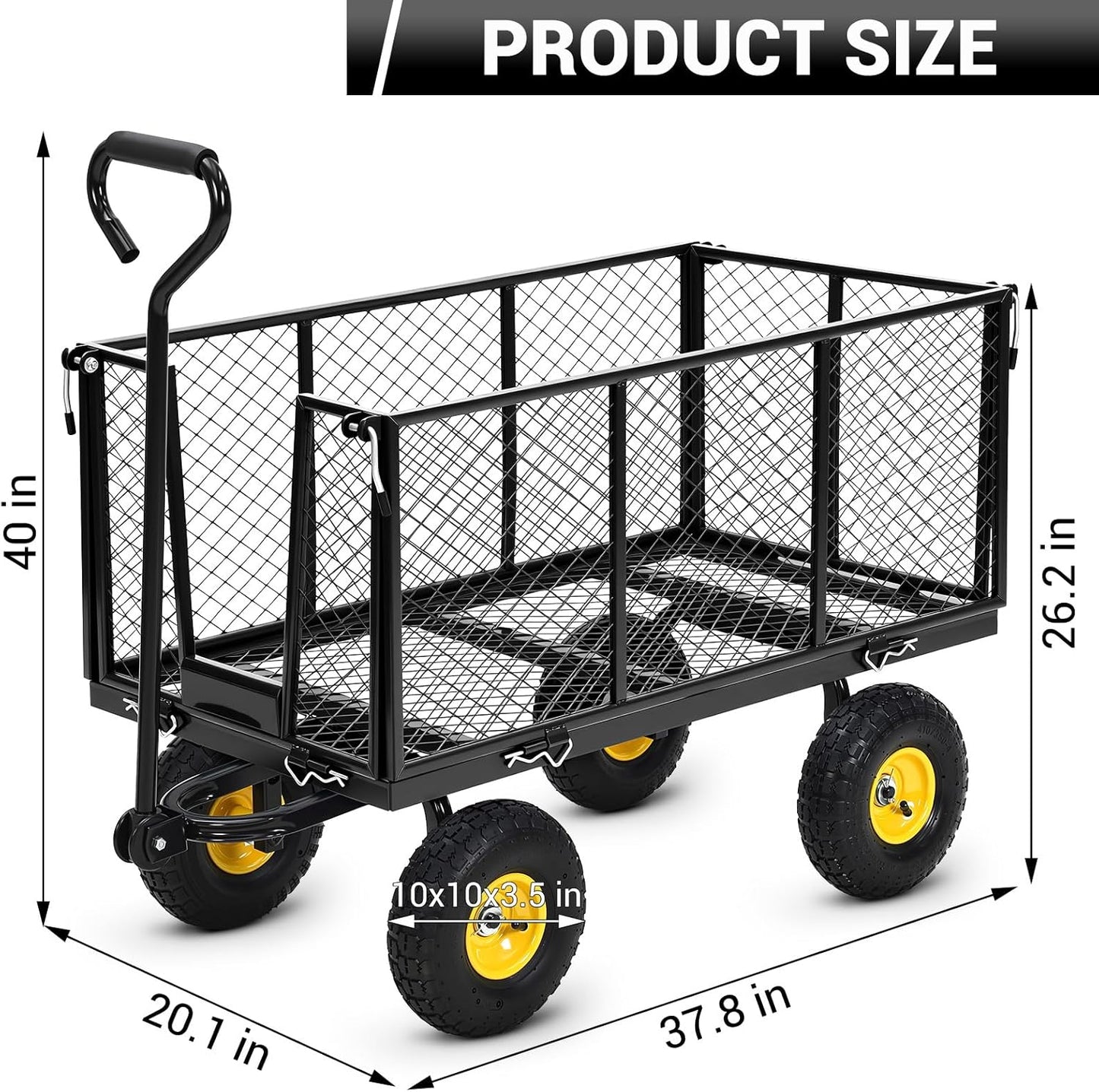 1100 Lbs Steel Garden Cart. Heavy Duty Metal Garden Wagon with 10" Wheels, Pullable Metal Garden Wagon with 180° Rotating Handle and Removable Sides for Farm, Yard