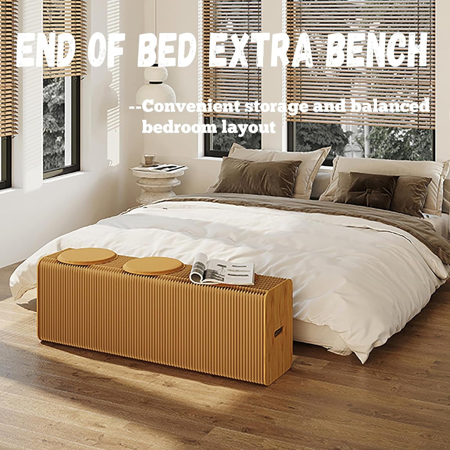 Foldable Kraft Paper Stool, Honeycomb Accordion Folding Bench, Collapsible Paper Stool for Small Spaces, Portable Footrest and Side Table for Living Room and Office,Brown-30×30×600cm