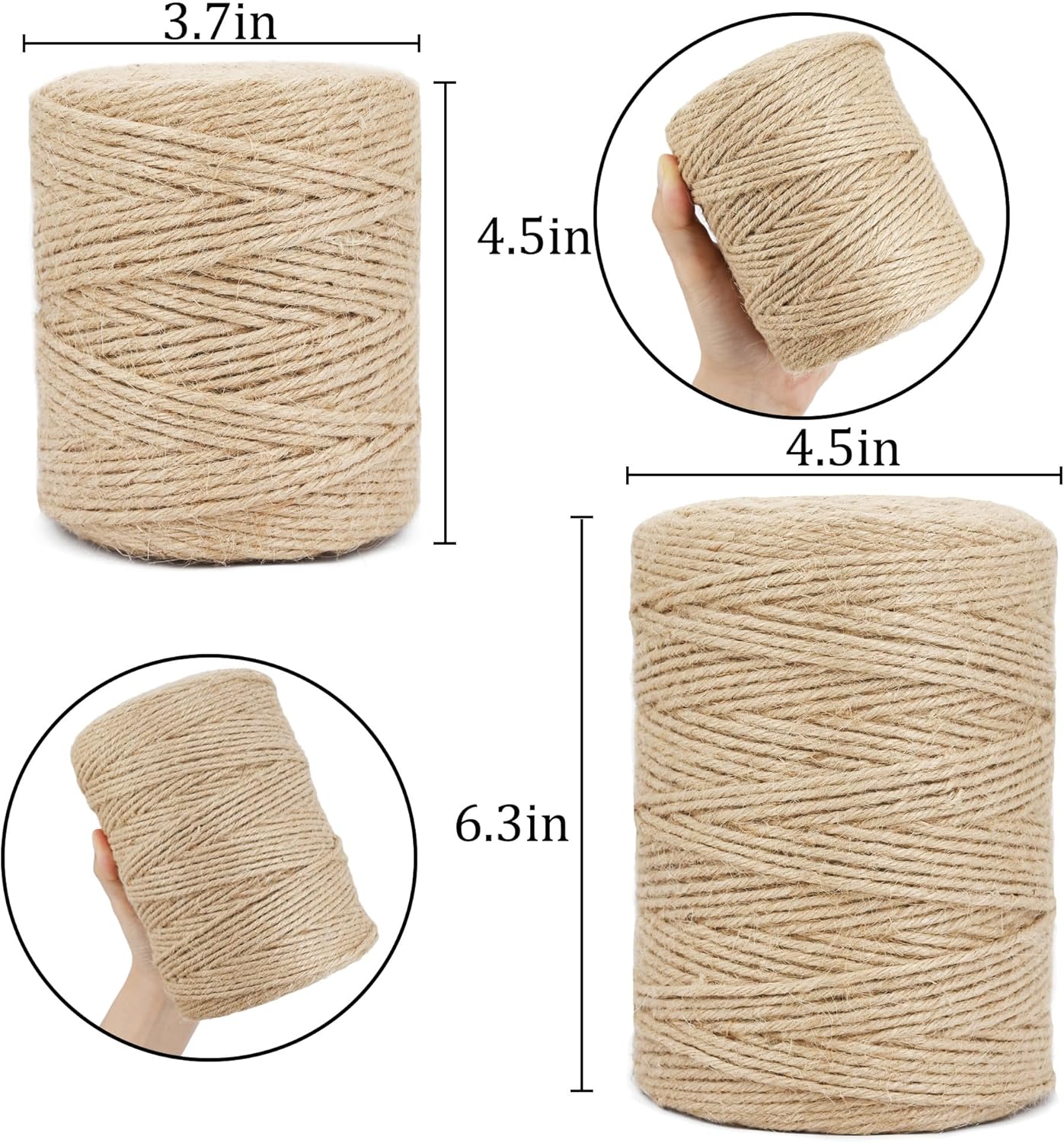 Natural Jute Twine Rope, 500ft x 1/8 inch, 6-Ply Heavy Duty for Crafts, Gardening, Gift Wrapping, Packing,Rustic Decoration