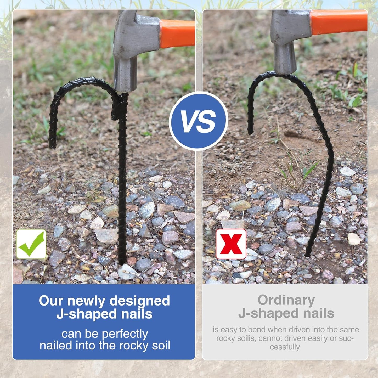 10pcs Threaded Steel bar Stakes/Ground Stakes/Outdoor Fence Ground Stakes.New J Hook Heavy-Duty rebar Metal Stakes ，Proof Coated Steel Ground Stakes with Chisel Point End.