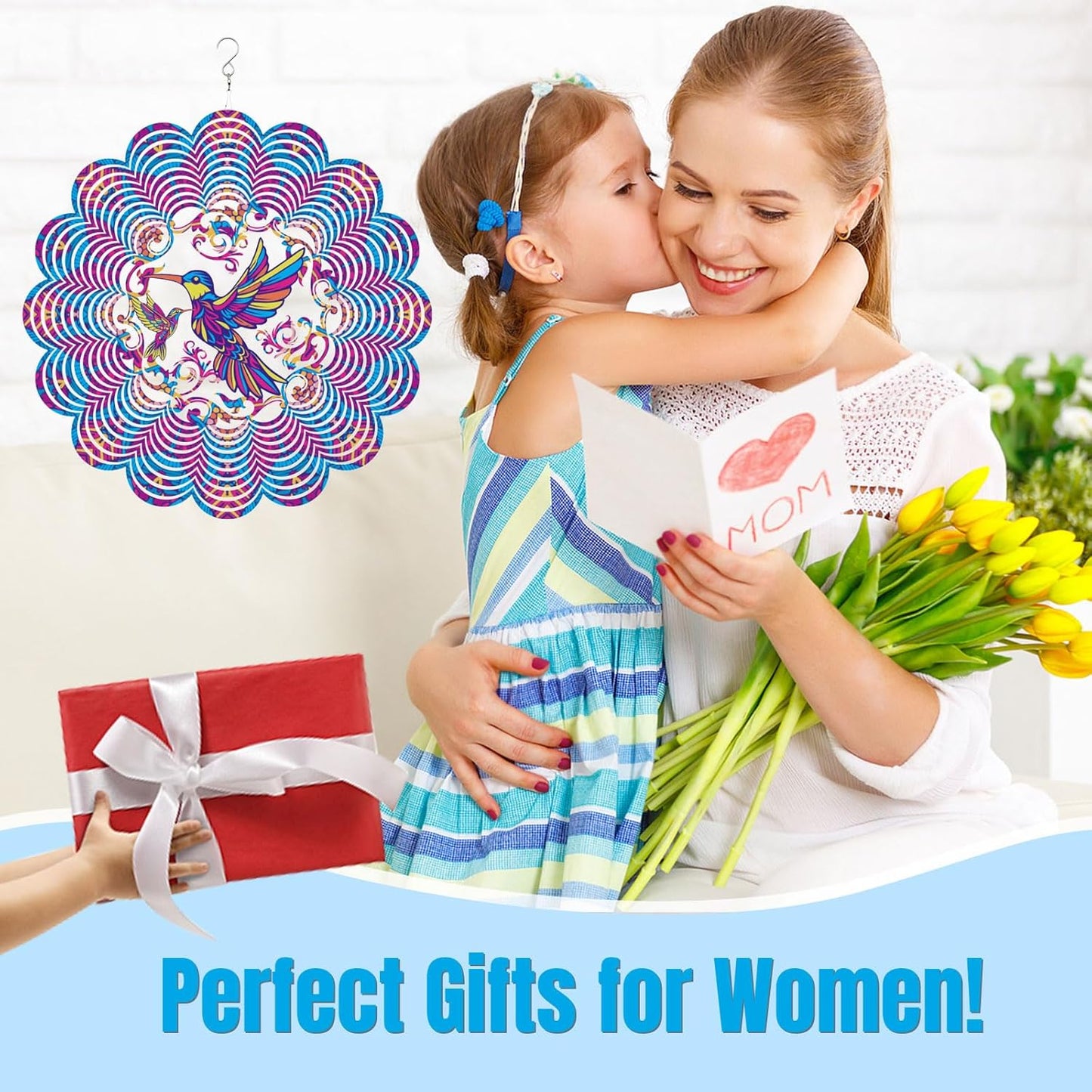 Wind Spinners Outdoor, Hummingbird Metal 3D Hanging Garden Decor, 12-inch Stainless Steel Wind Spinner with Tail Spinner, Wind Sculptures for Patio Lawn Yard, Ornament Gift for Women/Men