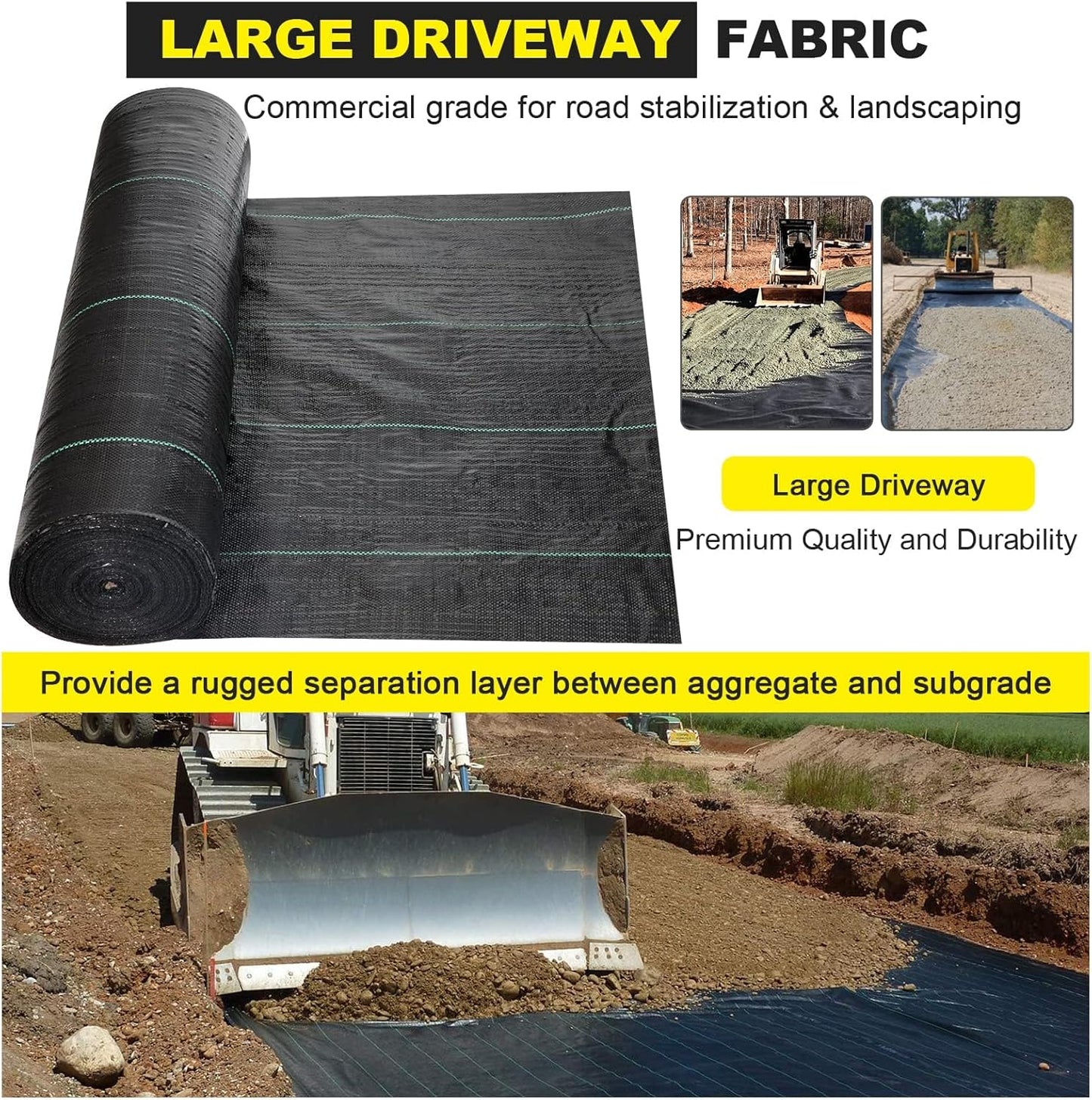 Driveway Fabric, 4x300 ft Road Fabric Commercial Weed Barrier Fabric, Landscape Fabric Heavy Duty 4OZ French Drain Fabric for Erosion Control,Landscape Fabric,Weed Barrier,Construction Projects