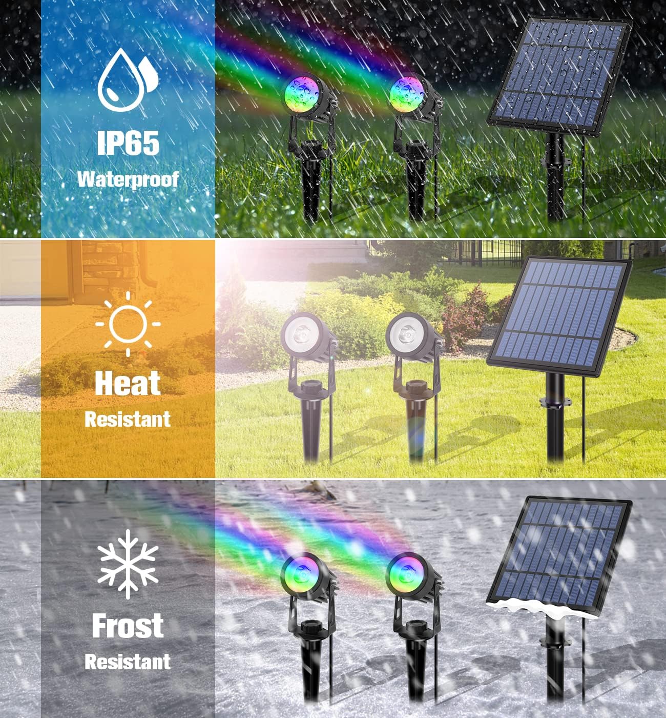 APONUO Metal Solar Spot Lights Outdoor with 9.8ft Cable Solar Powered Landscape Lighting Low Voltage IP65 Waterproof Auto On/Off for Outside Garden Yard Landscape Pathway Garage-Multicolor(2-in-1)
