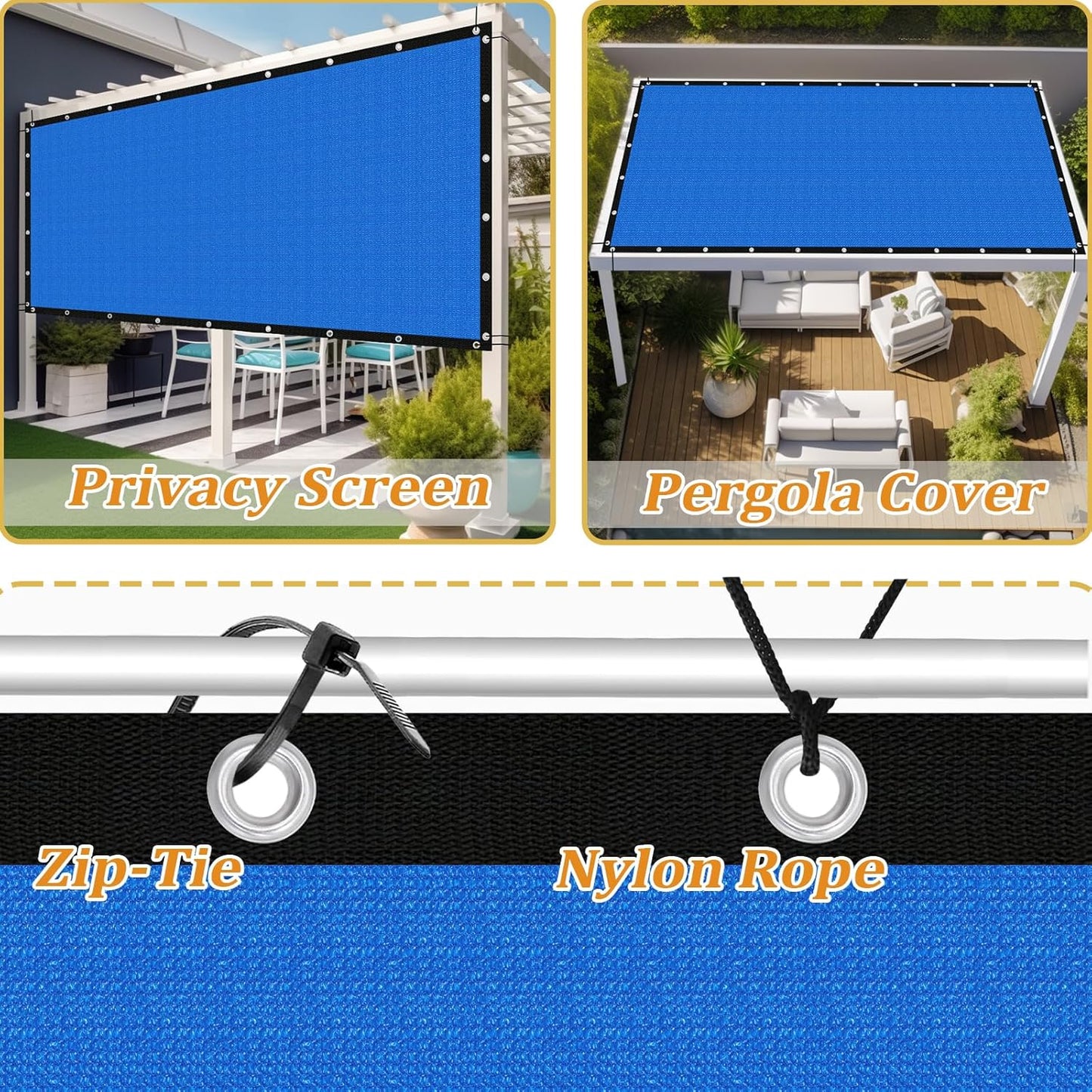 Shade&Beyond Customized Size 90% Sun Shade Cloth with Grommets, 4' X 21' Pergola Shade Cover Canopy, Mesh Tarp Sun Screens for Patio, Outdoor, Garden, Backyard GN01, Blue
