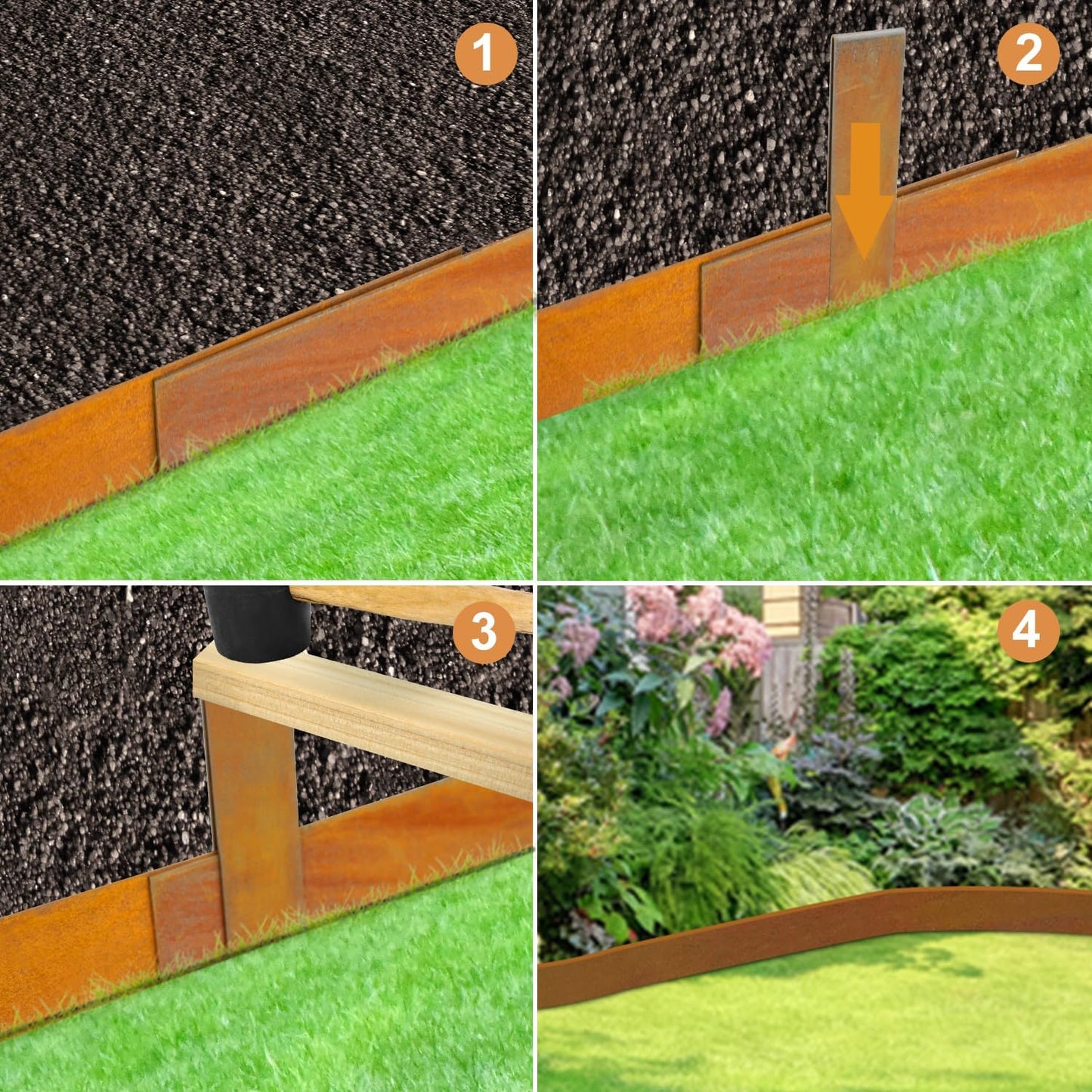 Hugeleaf 10 Pack 6.5 Inch Corten Steel Landscape Edging with 11 Pcs Metal Clips, Hammer-in Heavy Duty Metal Edging Pack of 10 (33 Feet Total Length) -Edge for Lawn Garden Yard, Above Ground 4.1 Inch