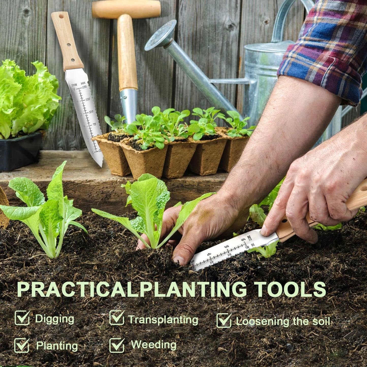 ZHENHAN Hori Hori Garden Knife- 7.2" Multi-Purpose Garden Knife with Heavy-Duty Stainless Steel Blade & Ergonomic Grip for Digging,Planting,Weeding(Silver)