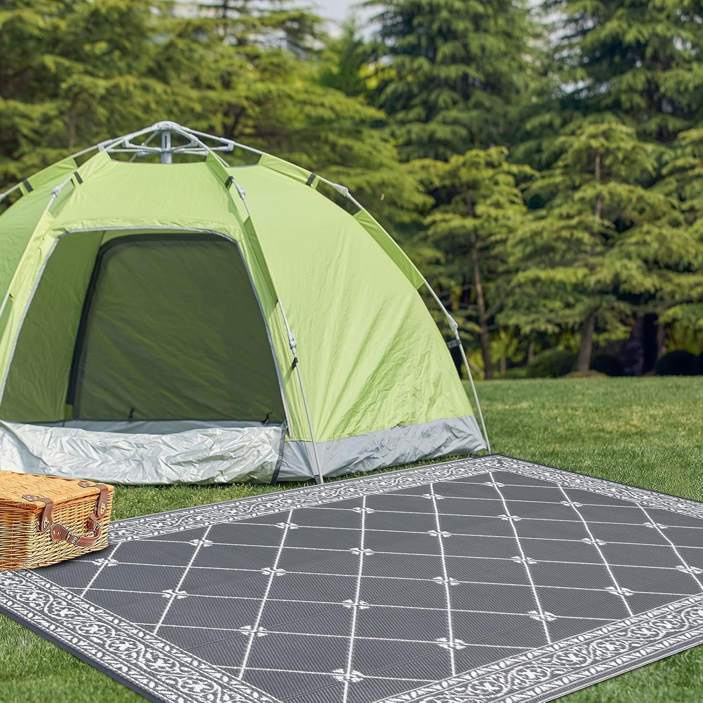 HiiARug Reversible Mat Plastic Outdoor Rugs for Patios Clearance Waterproof Plastic Straw Rug Large Area Rug for Outdoor, Porch, Patio, RV,Camping,5x7Ft, Grey