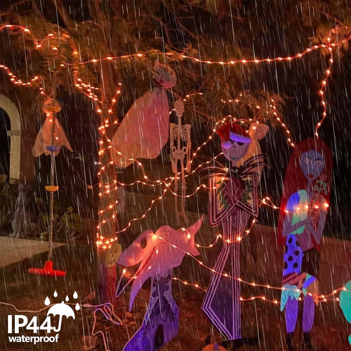 QITONG 4 Pack Orange Solar Fairy Lights, Each 33ft 100 LED Halloween Lights Outdoor Waterproof, 8 Modes Copper Wire Mini String Lights