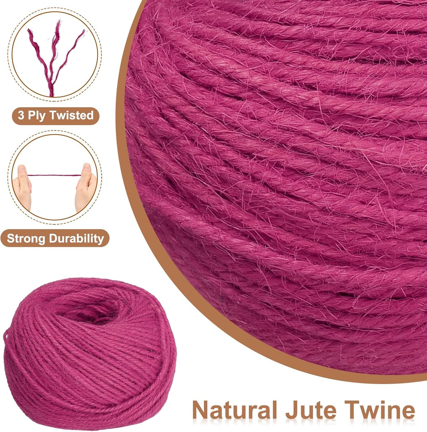 uxcell 164 Feet Natural Jute Twine String,2mm Thin Garden Twine Rope Colored Plant String Cord for DIY Art Crafts Gift Wrapping Decoration Packing Gardening Plant Hanger,Rose Red