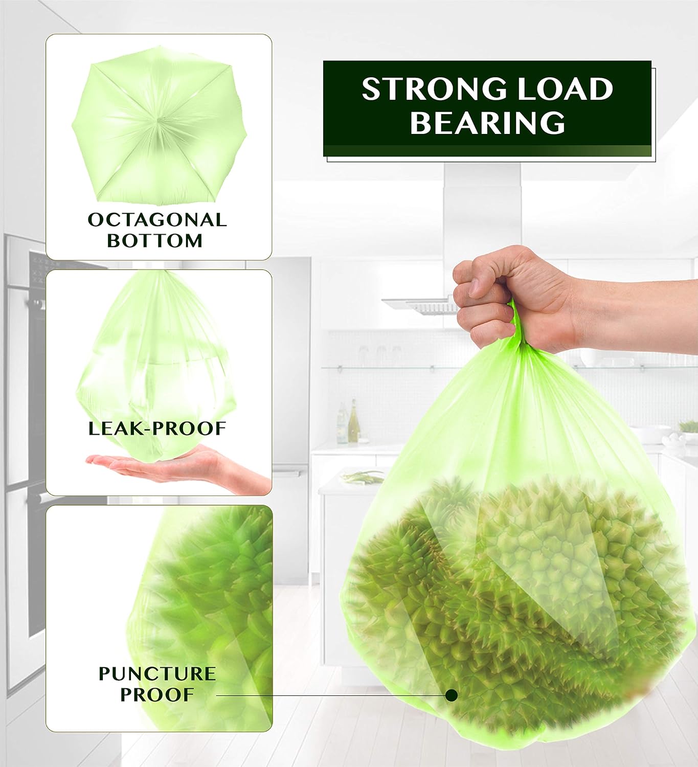 Compostable Trash Bags - FORID 8 Gallon Garbage Bags 150 Count Trash Can Liners 30 Liter Unscented Medium Wastebasket Bags for Kitchen Bathroom Home Office Garbage Can (5Rolls/Green) - Durable & Thick