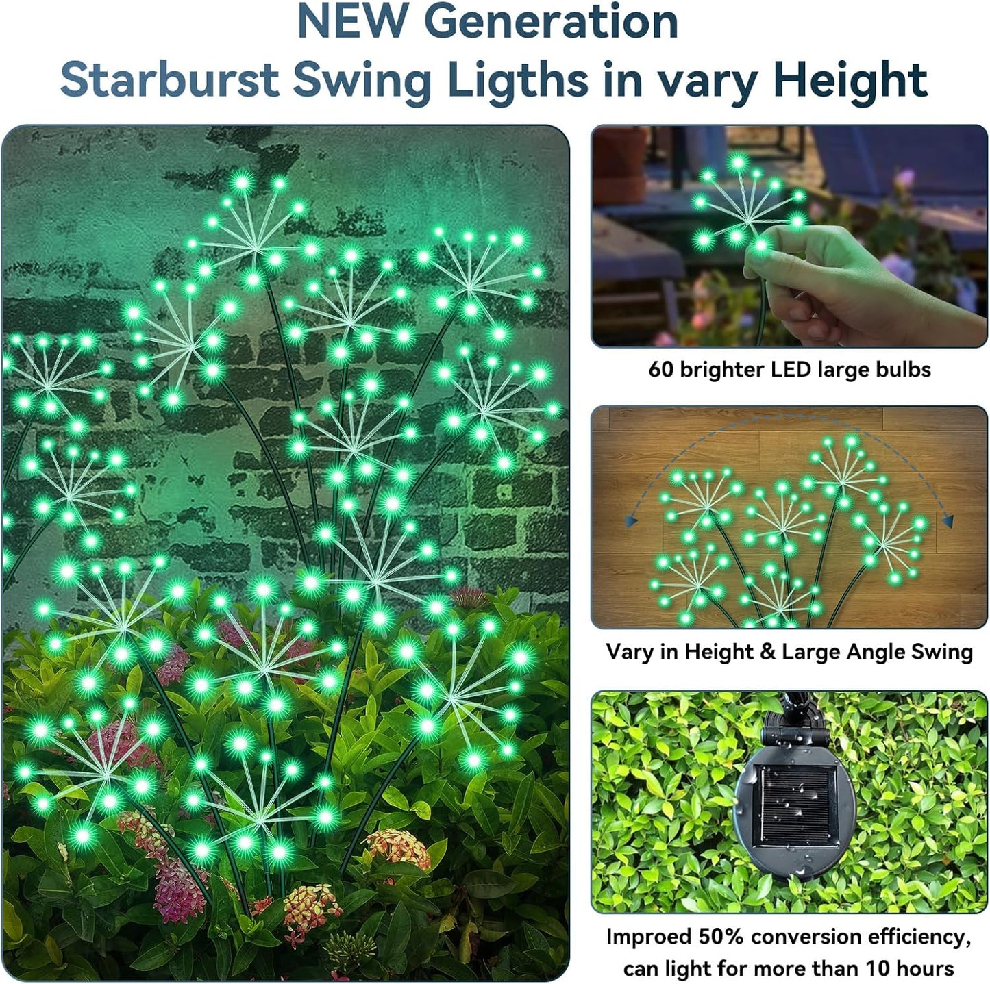 Solar Garden Lights 2 Pack Waterproof Swaying Starburst Light Solar Outdoor Lights for Yard Patio Walkway Pathway Party Wedding Decoration, Unique Gifts for Women, Green