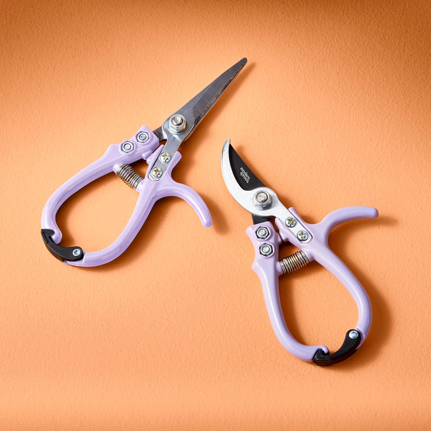 Modern Sprout Hand Pruners & Shears Set - Lightweight Gardening Tools W/Easy Lock - Sharp Carbon Steel Blades -Rust Resistant Scissors for Herbs, Flowers - Reusable Holster - Lavender