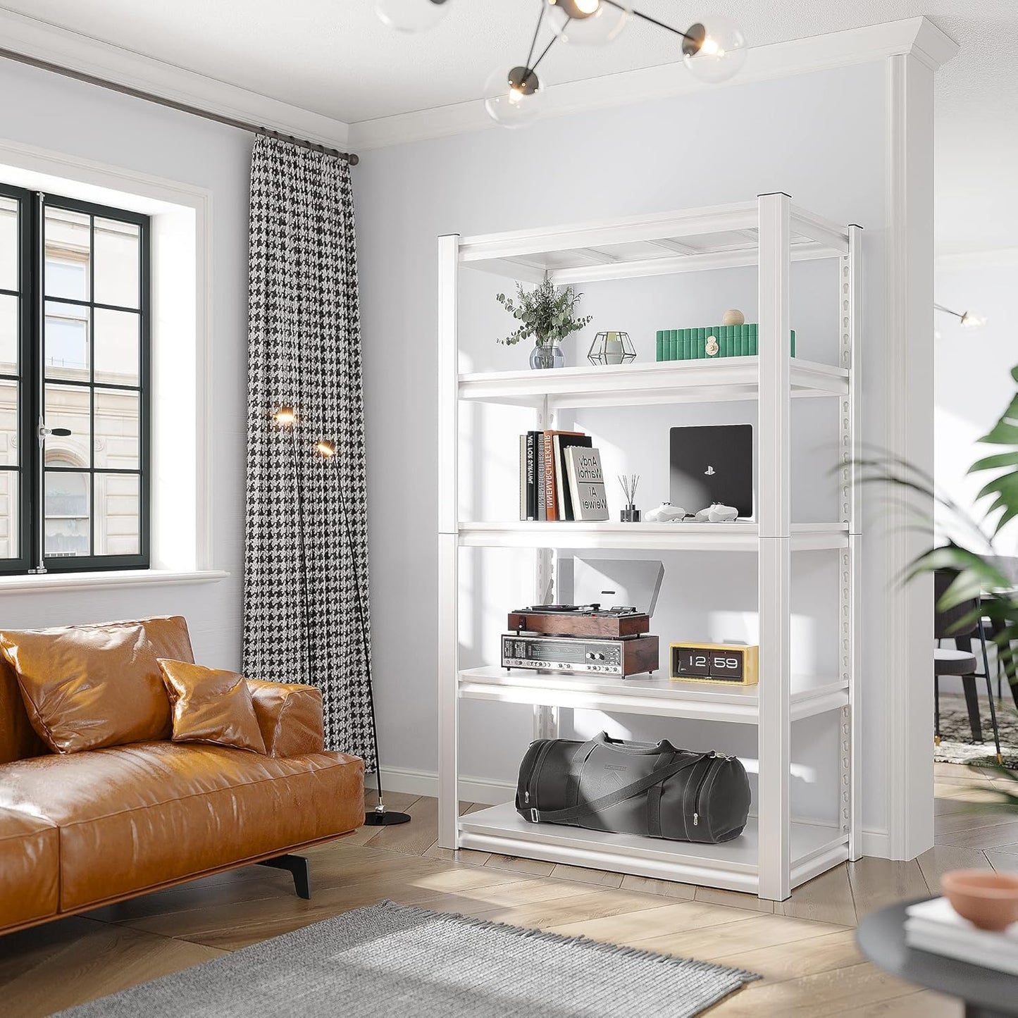 Raybee 72''H Garage Shelving Heavy Duty Storage Shelves Load 2010LBS Adjustable 5 Tier Metal Shelving White Garage Sheves Pantry Shelf for Kitchen Closet 72''H*31.7''W*16.3''D, 4 Pack