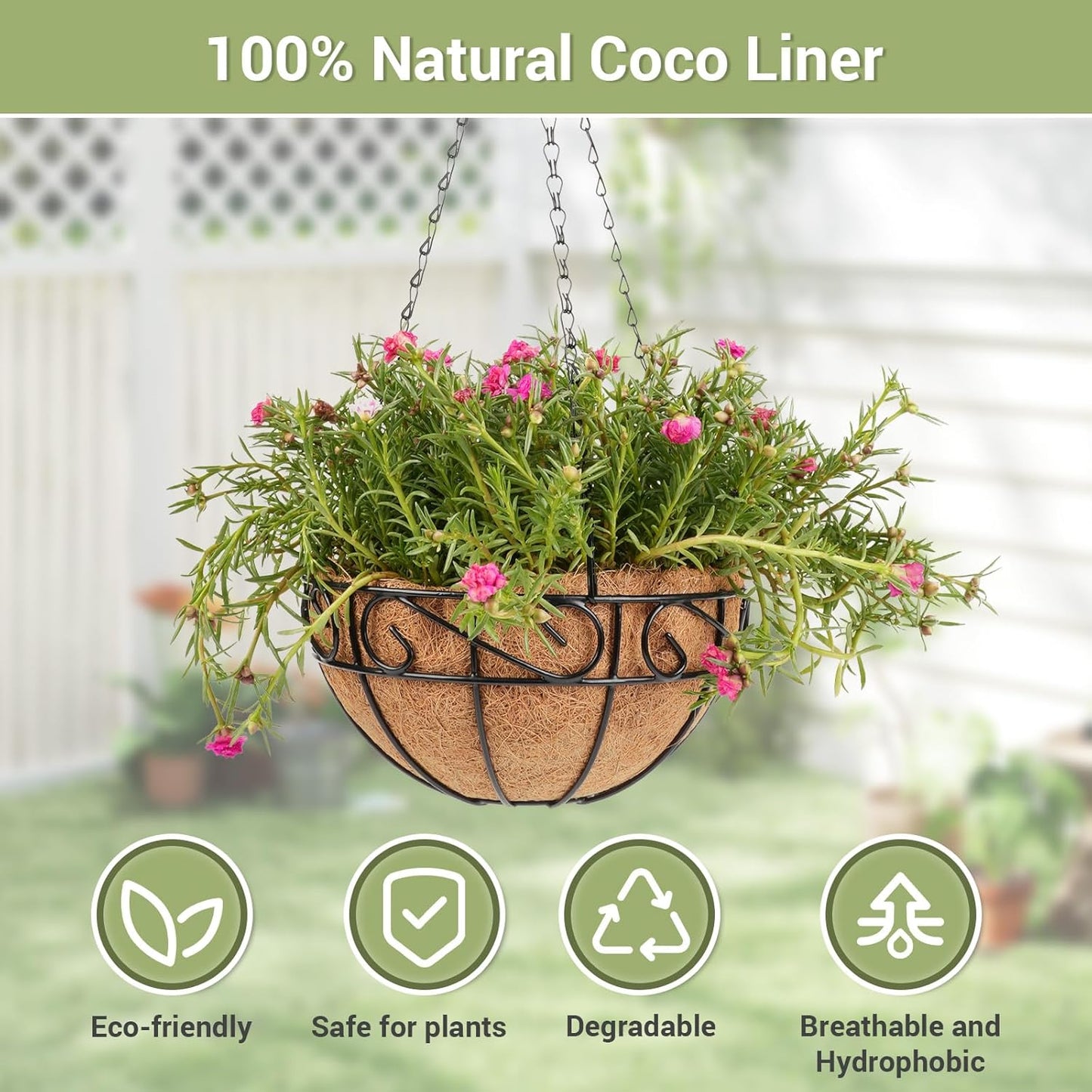 2 Pack 10 inch Metal Hanging Baskets for Plants Outdoor, Hanging Planters Basket with Coco Liners, Hanging Baskets Flower Pots for Garden, Patio, Deck, Porch Plants