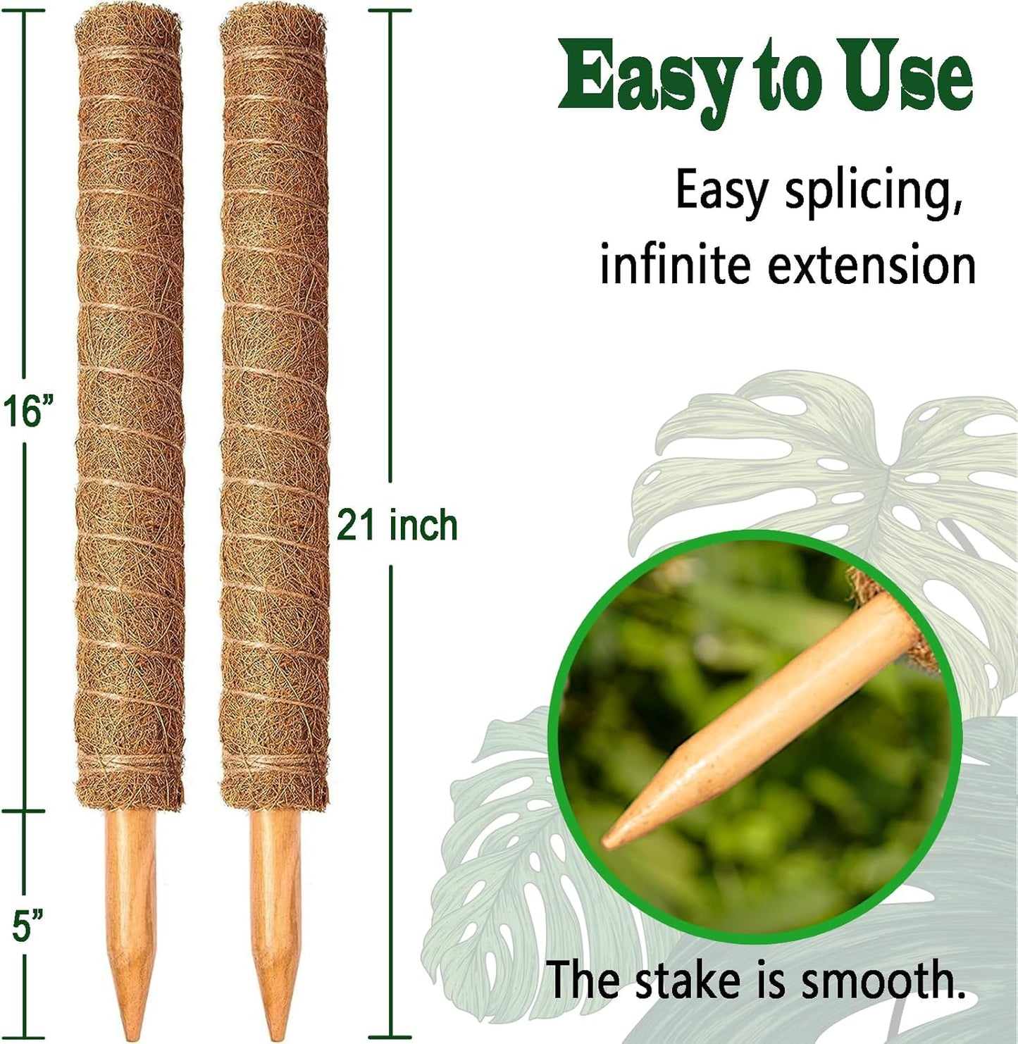 2 Pack 21 Inch Moss Poles, Stackable Moss Pole for Plants Monstera, 37 Inch Tall Moss Poles for Climbing Plants Indoor, Coir Totem Plant Support Stakes Stand for Potted Plants, Pothos