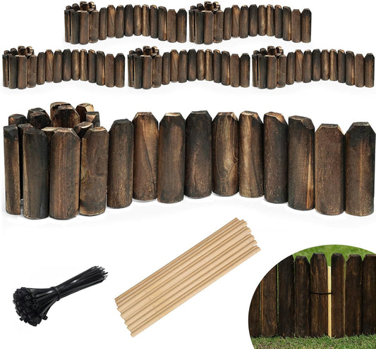 Wood Garden Edging, Wooden Fence Border Decorative Small Picket Panels for Flower Bed Barriers and Landscape Fencing (6 Pack)