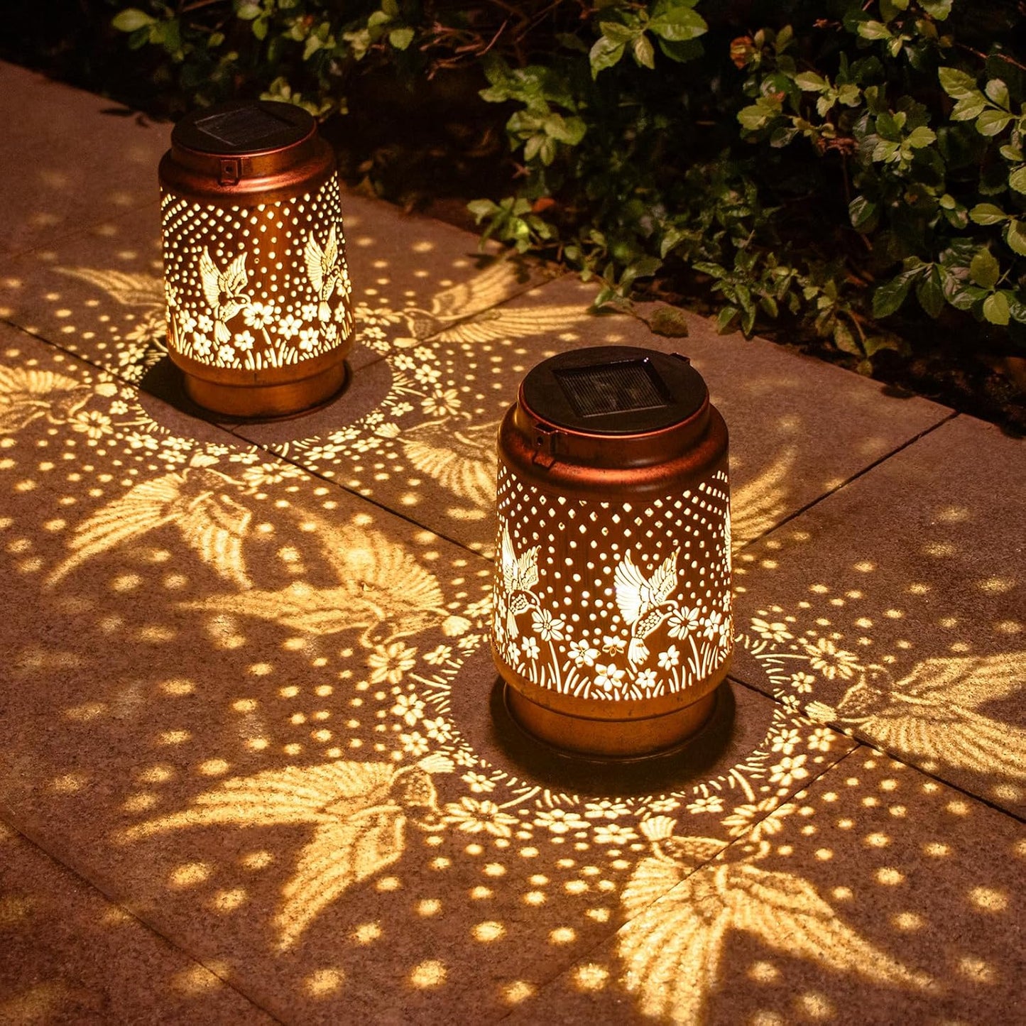 2 Pack Hummingbird Birthday Gifts for Women Mom Grandma Solar Lanterns Outdoor Waterproof Garden Decor Metal Hanging LED Decorative Light for Patio Yard Lawn Backyard Front Porch Gardening Gifts