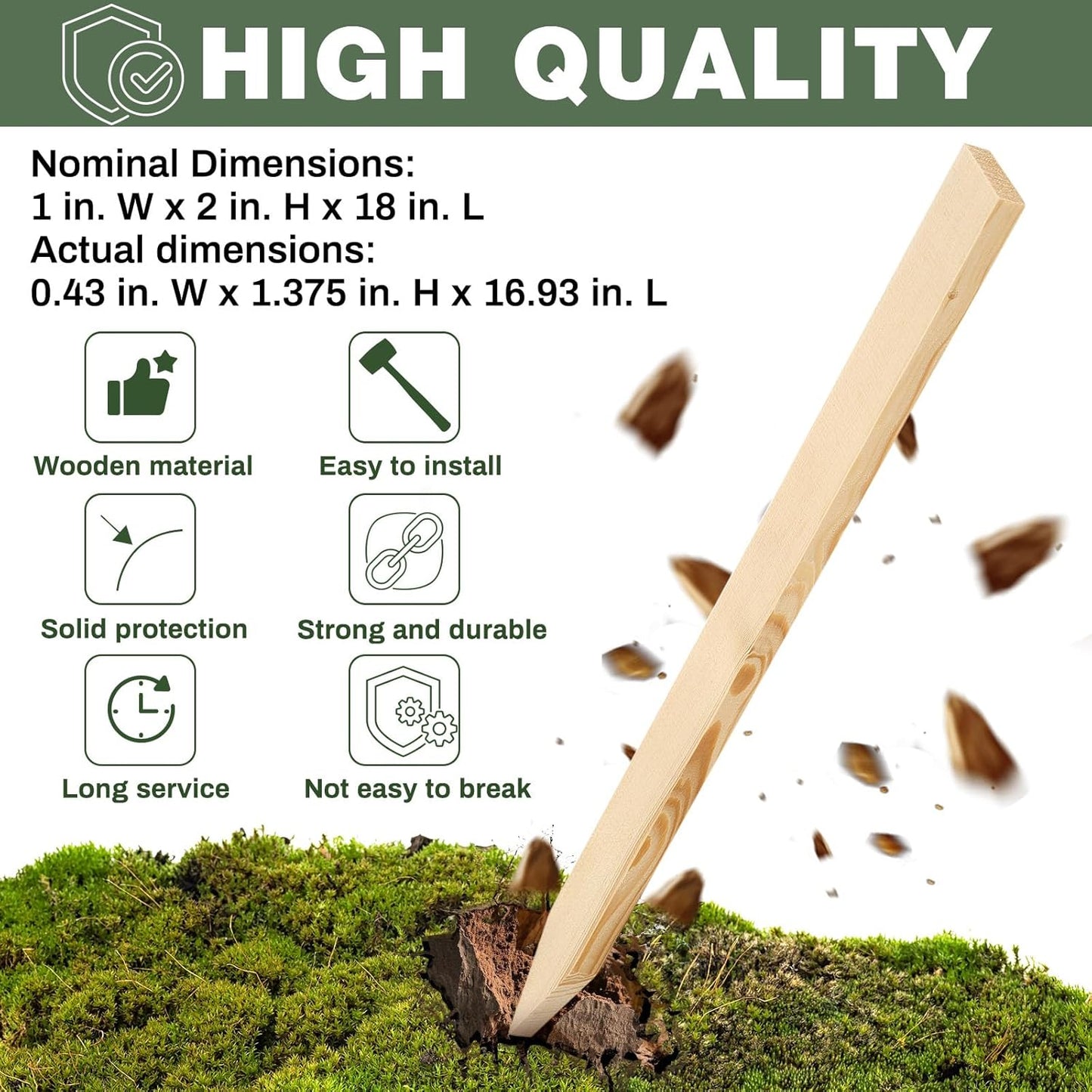 20 Pieces Wooden Garden Stakes 18 Inch Grade and Survey Stakes Wooden Garden and Sign Posts for Plant Support Silt Fence Yard Farm Survey Boundaries Baselines