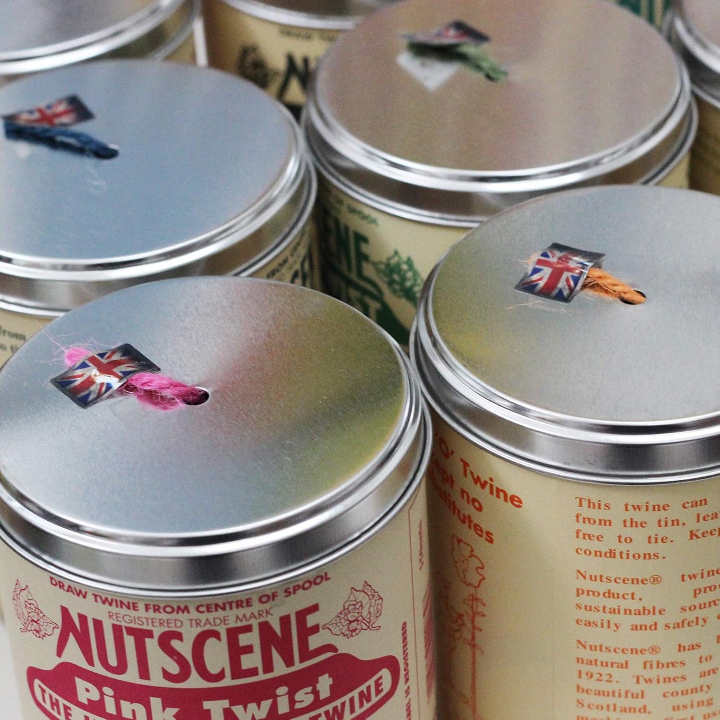 NUTSCENE Iconic Tin (Tin ‘O’ Twine) with Their Heritage Scottish Jute Twine and Hole in Top for Easy Dispensing. 14 Colors to Choose from. 164 Yards. (Deep Orchid)