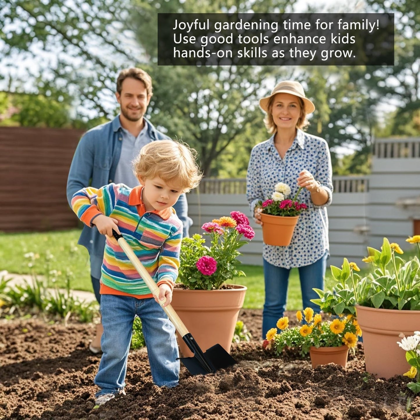 2PCS 27" Kids Shovels, Wood Handle & Metal Head Shovels for Digging Sand, Great for Beach & Garden