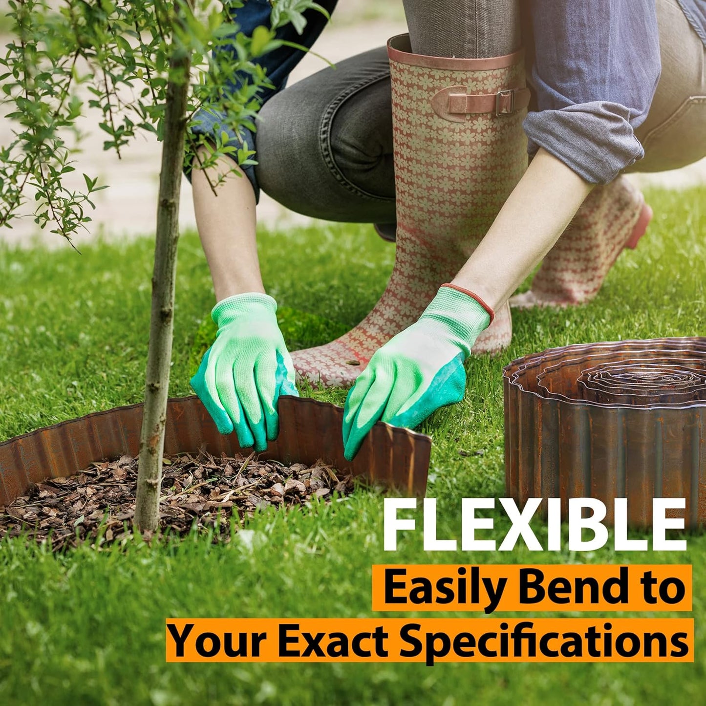 Worth Pre-Rusted Wide-Corrugated Garden Edging, 6" x20Ft Sturdy Steel Landscape Edging Bendable Metal Lawn Long Strips Border for Raised Flower Bed Tree Surrounds