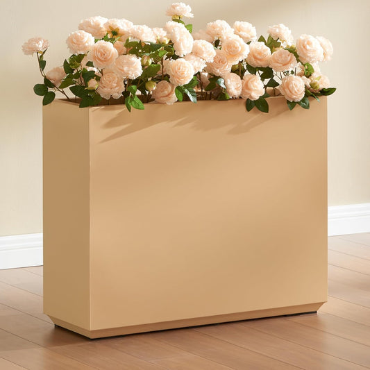 Metallic Heavy Outdoor Planter Box, Span Planter, Long and Tall Divider Planter, 30Lx10Wx24H, Coral Peach, Seamless 30.8 Pounds