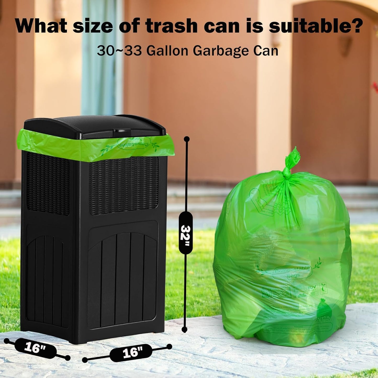 Compost Bags 33 Gallon 125 Liter Extra Thick 1.2 Mils Compostable Food Scrap Waste Bags with US BPI ASTM D6400 and Europe OK Compost Home Certified 20 Counts