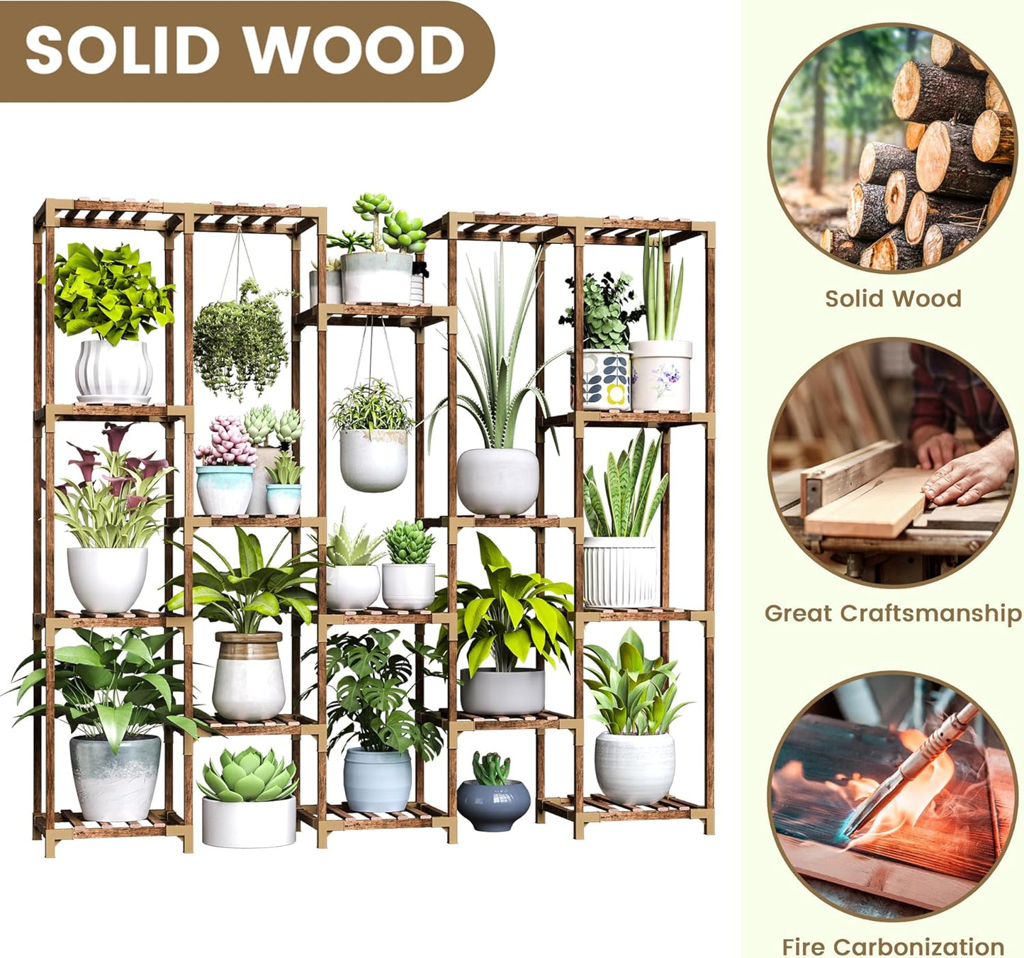 HOMKIRT 19 Tier Large Tall Plant Stand Shelf for Multiple Indoor Plants, Multi Tier Wooden Outdoor Plant Rack Holder Table Flower Stand for Patio Porch Garden Living Room Window