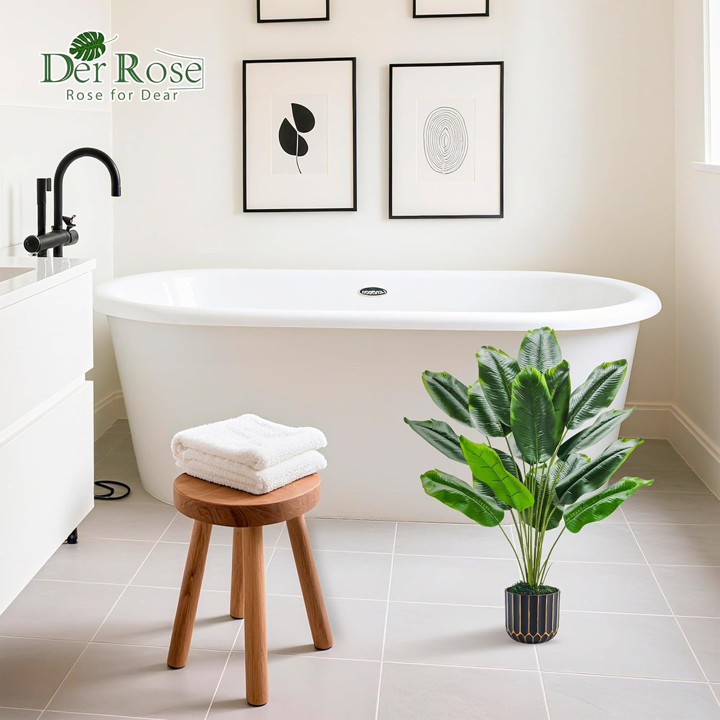 Der Rose 28" Tall Bird of Paradise Artificial Plants Tropical Fake Potted Banana Tree Faux Plants Indoor and Outdoor for Home Office Living Room Porch Balcony Decor