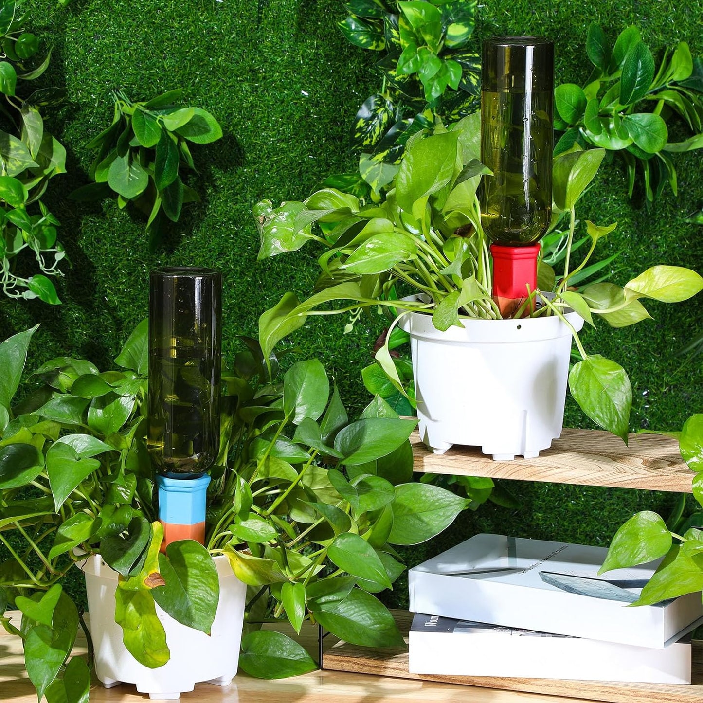 12 Set Plant Watering Devices Include Terracotta Self Watering Spikes and 26 oz Plastic Bottles, Slow Release Vacation Insert Automatic Plant Waterer Device (Green and Mixed Color)