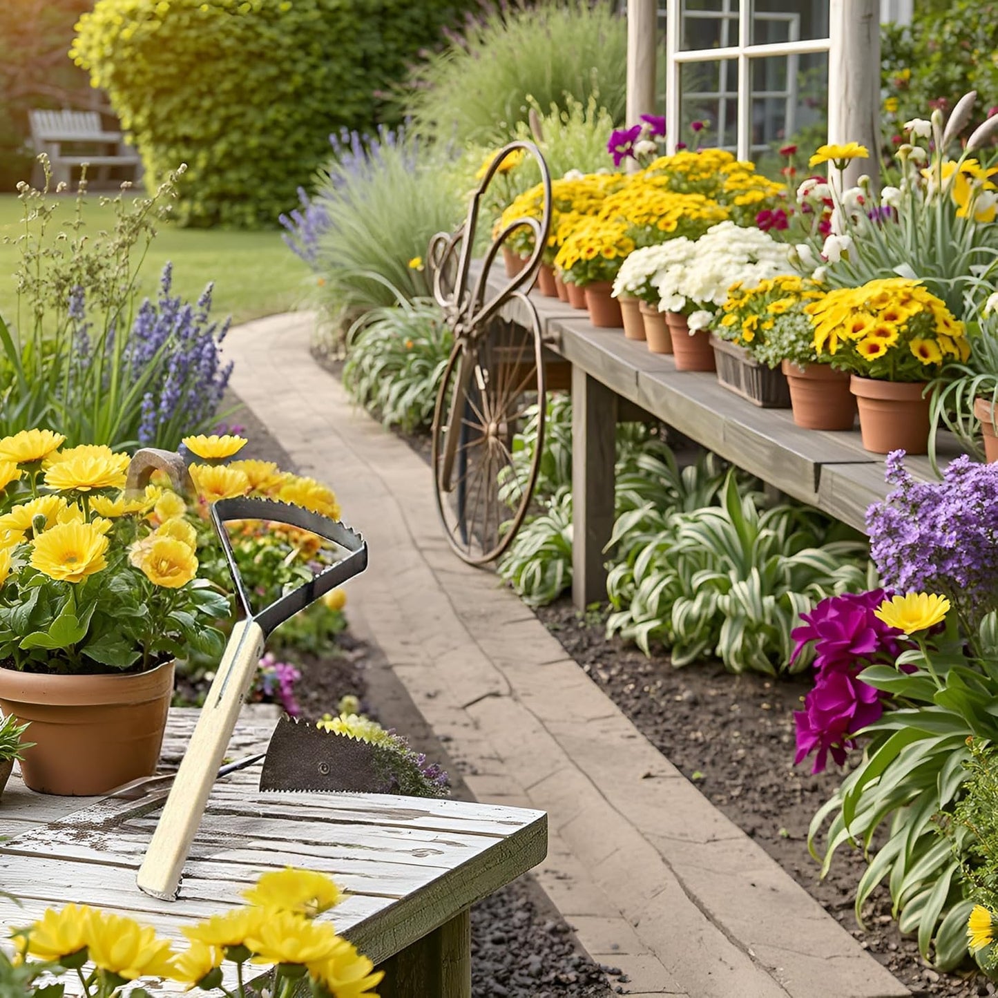 2-in-1 Weed Puller Tool,Garden Weed Scraper Tool, Weeding Rake, Metal Weeder & Soil Leveler with Ergonomic Wood Handle Weed Rake