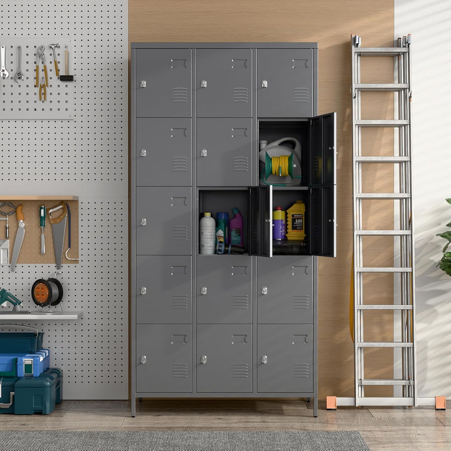 15 Doors Metal Lockers for Employees for Offices School Gyms Home,Assembly Required,Dark Gray