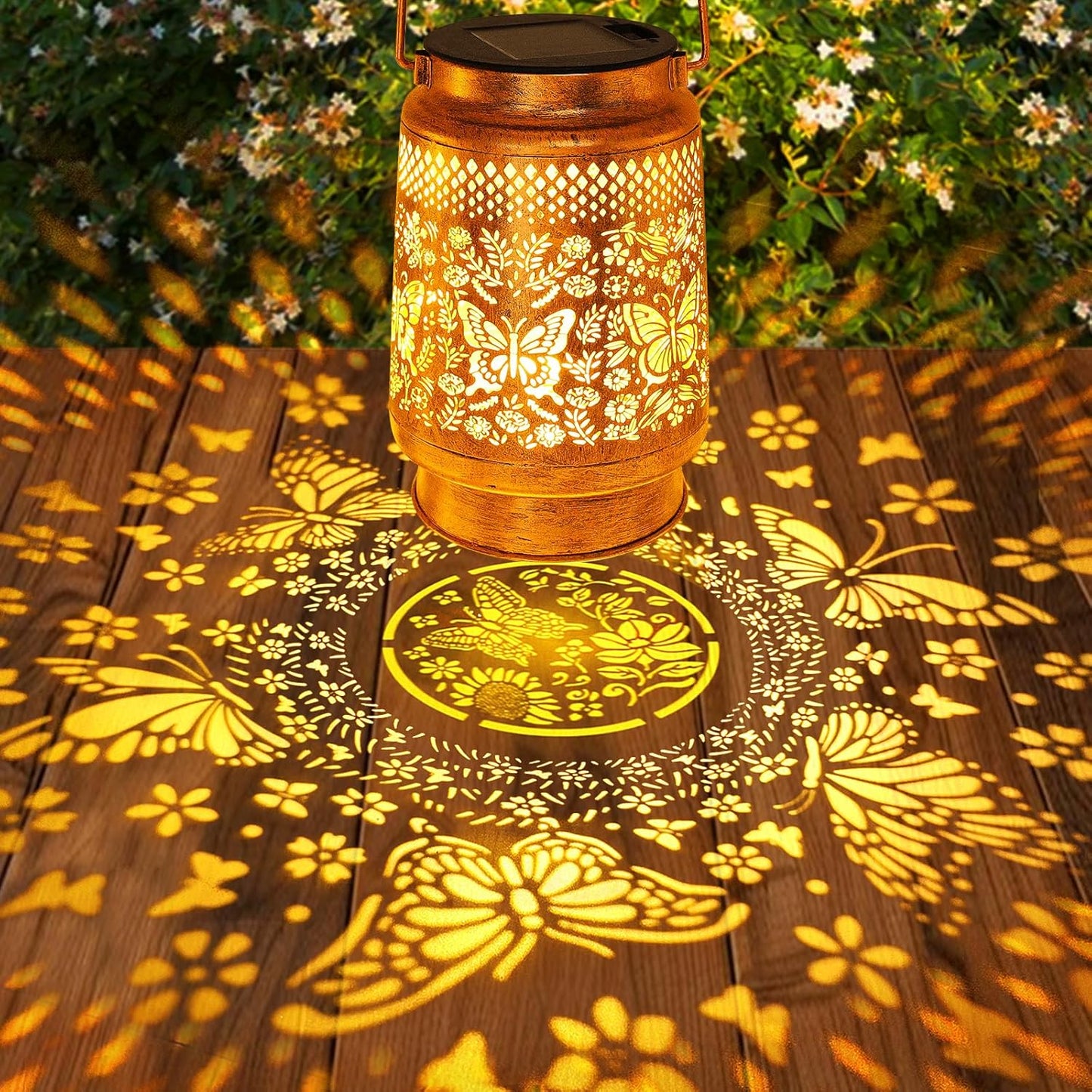Solar Lanterns Outdoor Butterfly Garden Decor, Birthday Gifts for Women Mom Grandma Waterproof Metal Hanging Solar Lights LED Decoration with Shepherd Hook Outside for Garden Yard Porch Lawn Patio