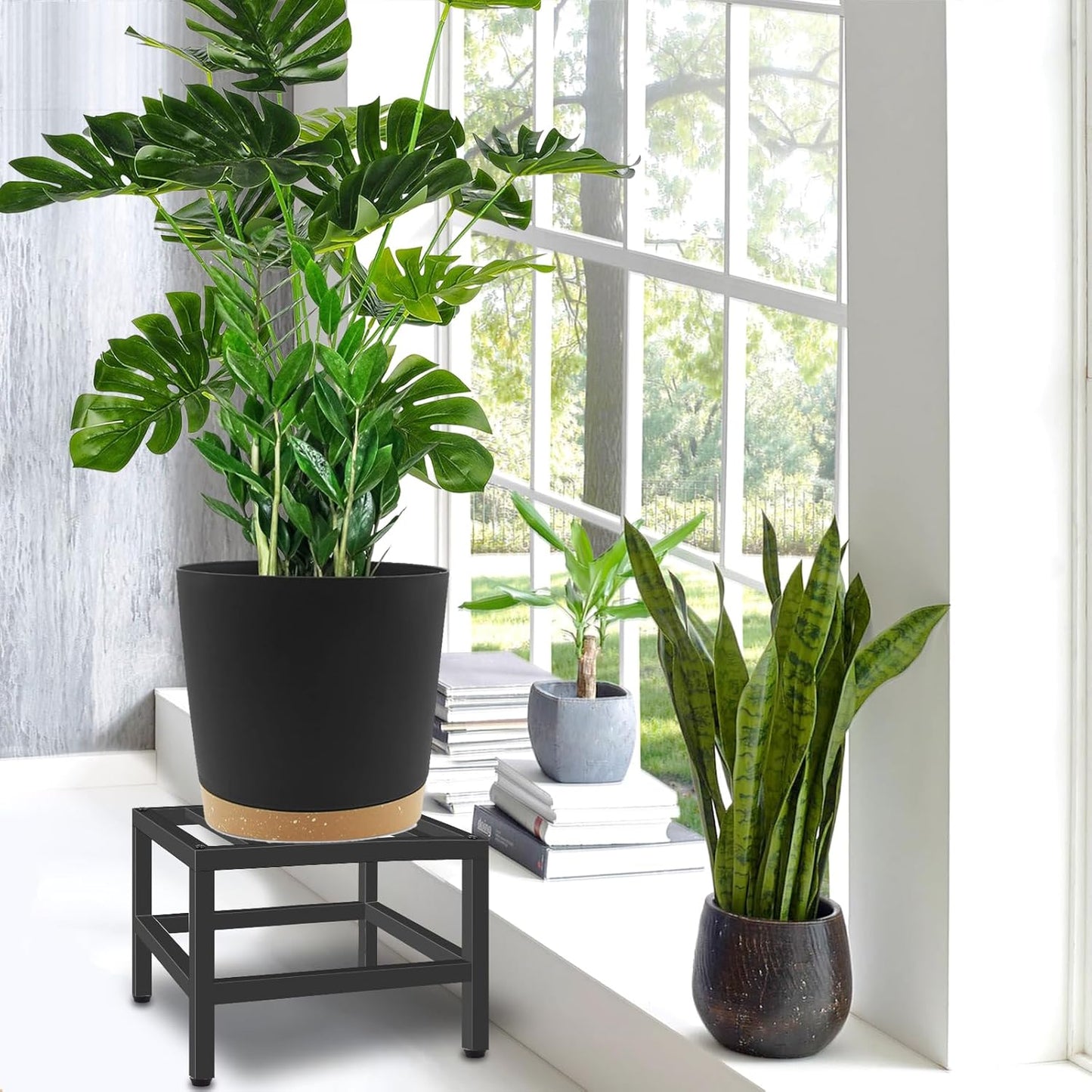 Plant Stand Indoor Outdoor, 3 Pcs Heavy Duty Plant Stands Metal Pedestal Stand for Indoor Outdoor, Wrought Iron Flower Stand Display Planter Shelf for Garden Deck Living Room