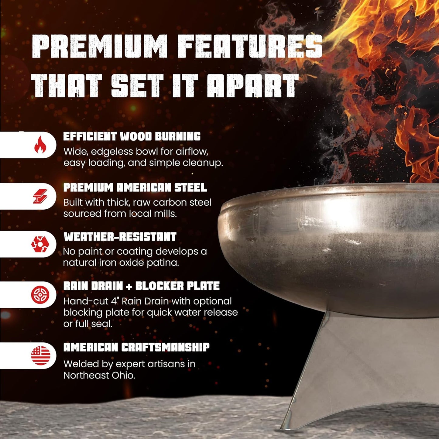 Liberty Fire Pit – Ohio Flame Wood Burning Outdoor Fire Pit - 24" Diameter with Standard Base (Made in USA)