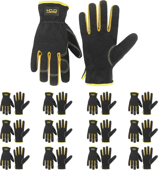 HANDLANDY Leather Work Gloves for Men & Women, Reinforced Durable Garden Gloves, Cowhide Working Glove for Gardening