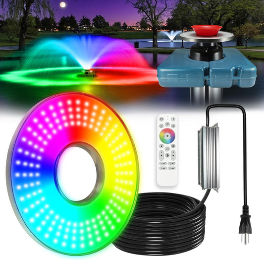 Goldlife Pond Fountain Aerator Lights, 200W RGBW 20000LM 160LED Fountain Light With 100FT Power Cord, IP68 Waterproof Stainless Steel Wireless Sync Control Floating Fountains Pump Light for Lake Ponds