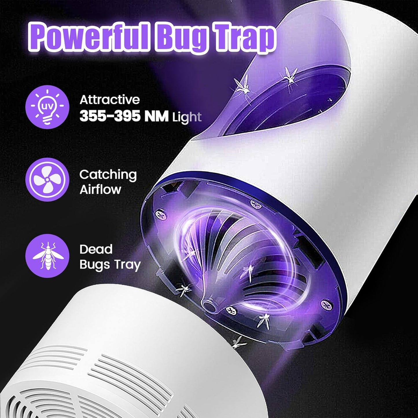 Flying Insect Trap Fruit Fly Traps Fan Powered Indoor Bug Catcher for Mosquitoes, Gnats, Moths & Fruit Flies, Silent & Effective (2, White)
