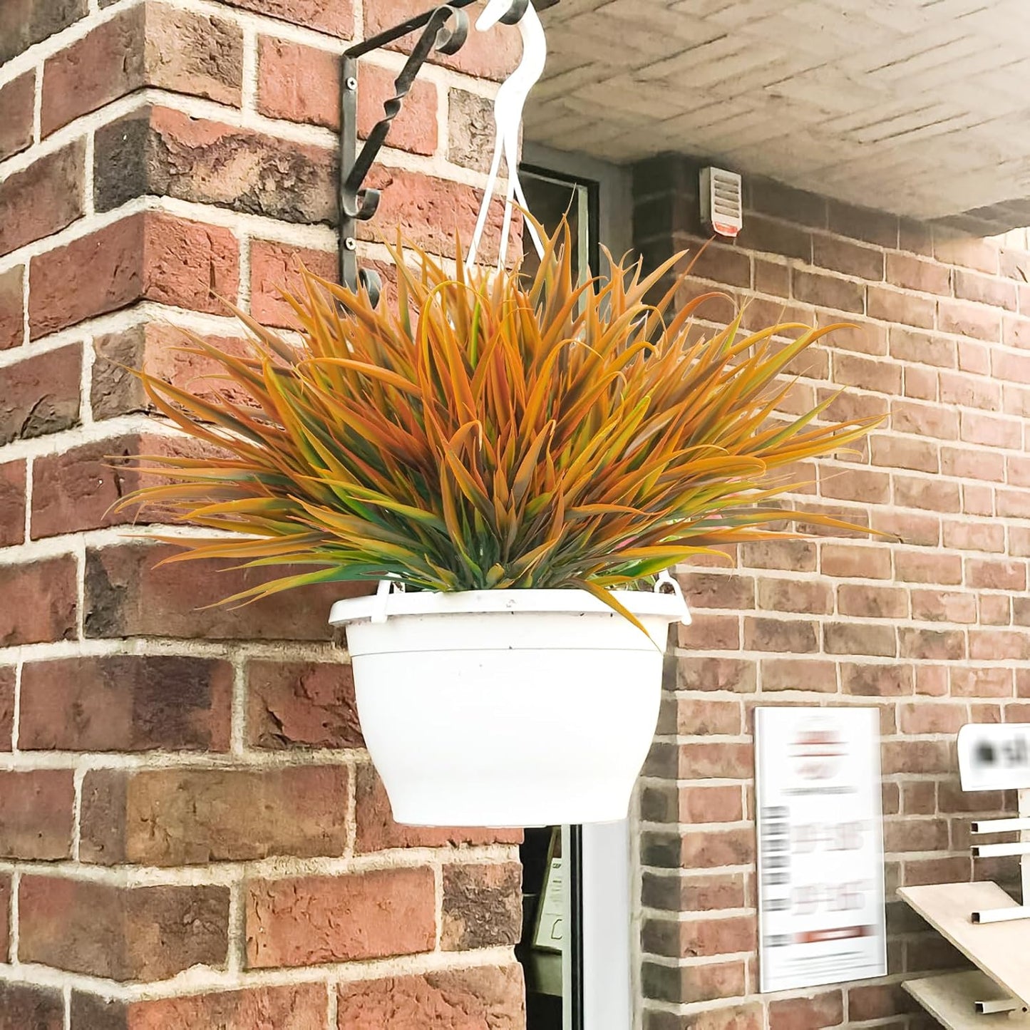 Uieke 6 Bundles Artificial Outdoor Plants UV Resistant Fake Grass Plants Faux Plastic Plants Greenery Shrubs for Home Garden Pathway Window Box Front Porch Summer Fall Decor, Autumn Orange